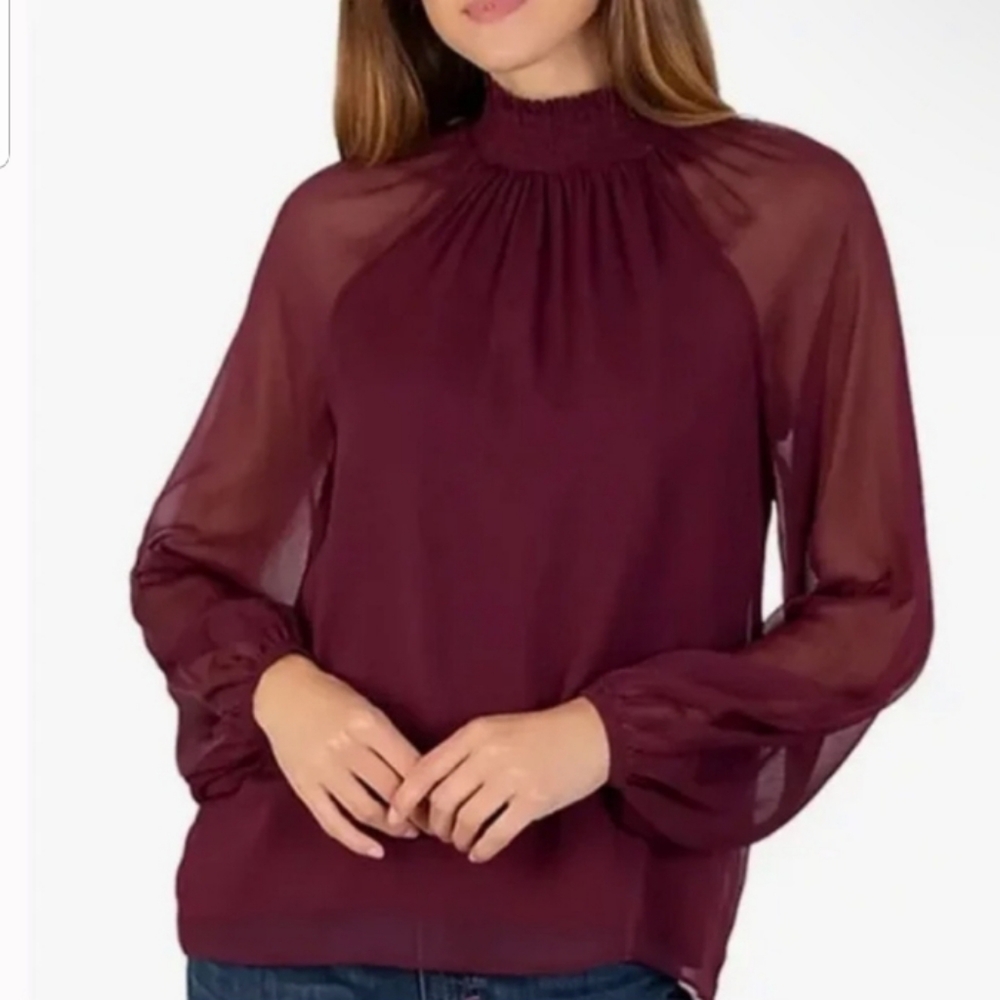 Joie Burgundy Sheer Blouse